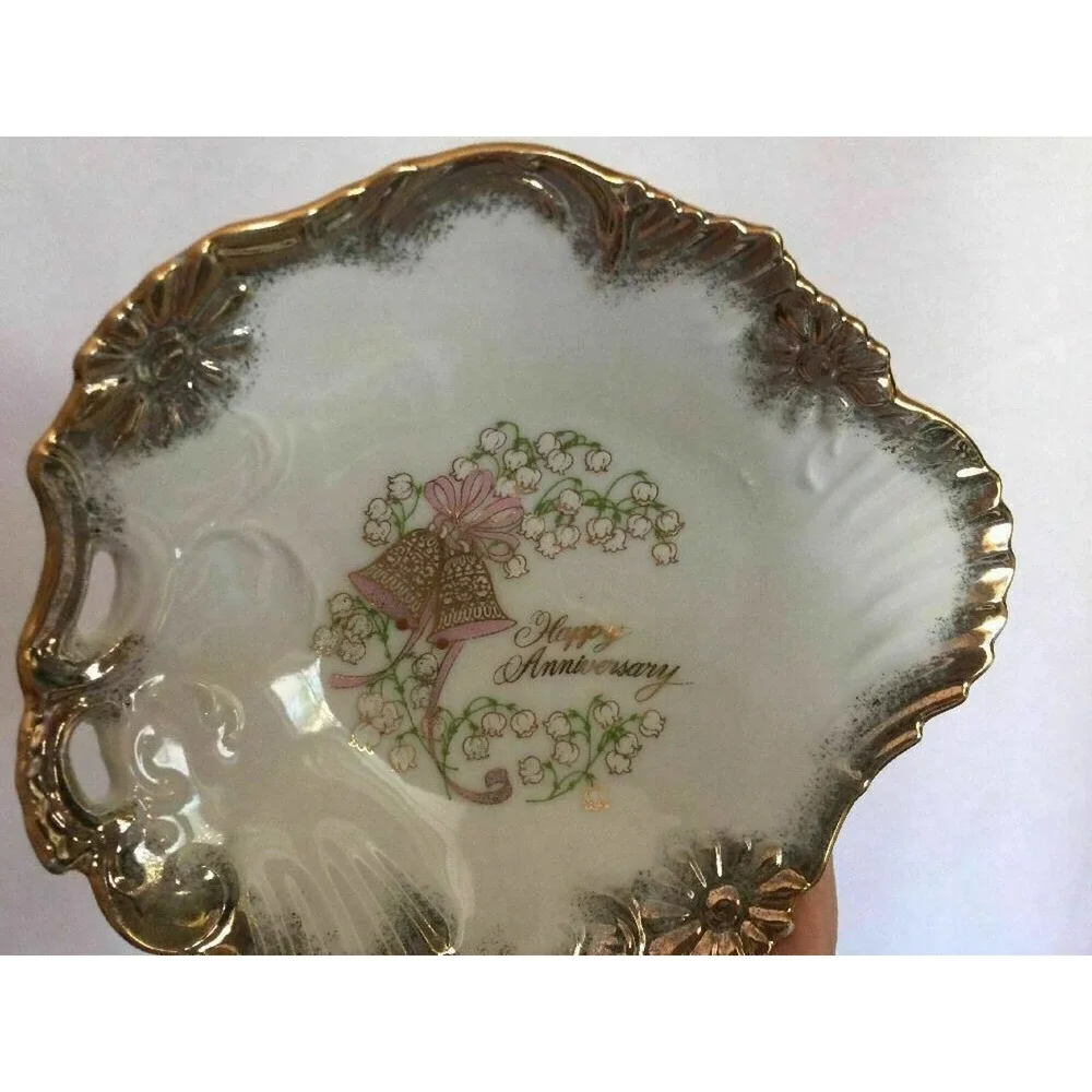 VTG Happy Anniversary Gold Painted Scalloped Porcelain Plate George Good Japan